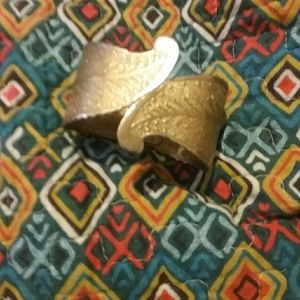 Vintage gold feather wrap bracelet cuff